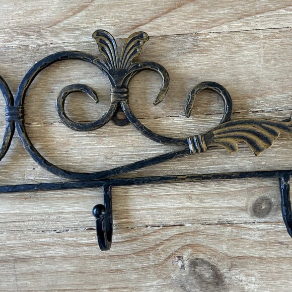 Vintage Cast Metal Decorative Scroll Wall Mounted 4 Hook Coat Rack Bronze Black - Picture 2 of 2